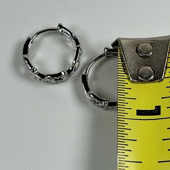 White Gold Plated Clear CZ Huggie Hoop Earrings - Picture 6 of 8